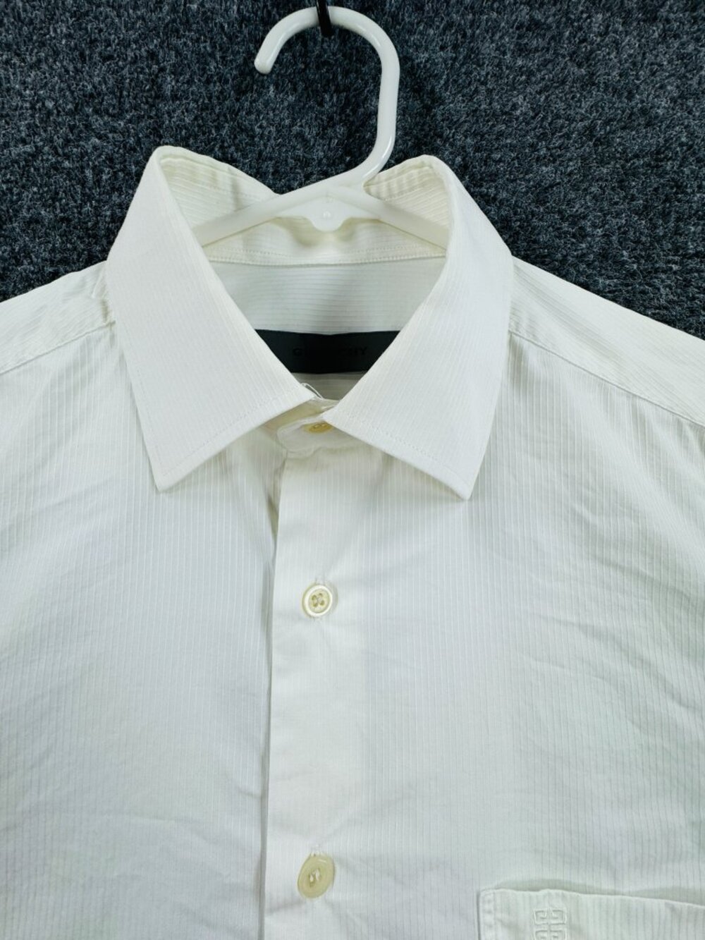 Givenchy Mens Medium White Striped Long Sleeve Pocket Cotton Button Up Shirt